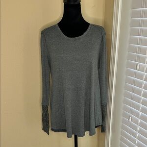 Knox Rose Charcoal Long Sleeve Top with Lace Detail